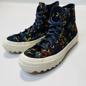 Converse Platform Hi Top Shoes Women’s Size 7.5 Blue Floral CTAS Lift Ripple